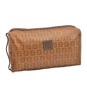 Fendi Zucca Vintage Rare Clutch Pouch W/Leather Trim Strap